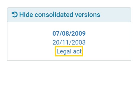 An image of the menu on the Eur-Lex website showing the initial legal act and amendments