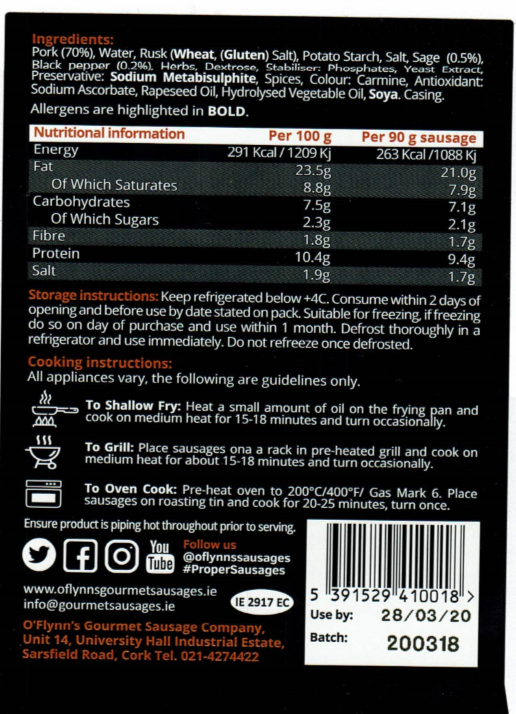 Cumberland sausages label 2