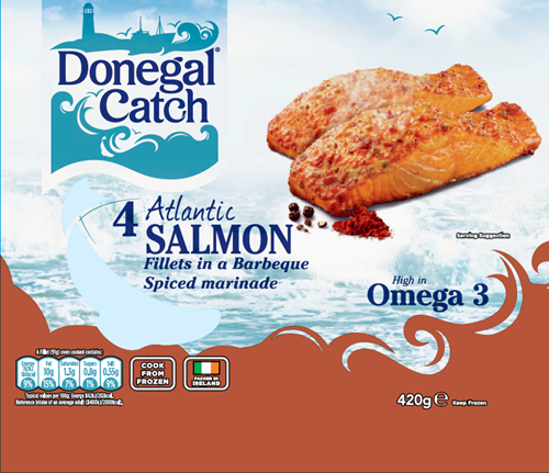 Front of Pack: Donegal Catch 4 Atlantic Fillets in a Barbeque Spiced Marinade