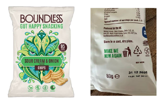 Photos of Boundless sour cream and onion flavour chips