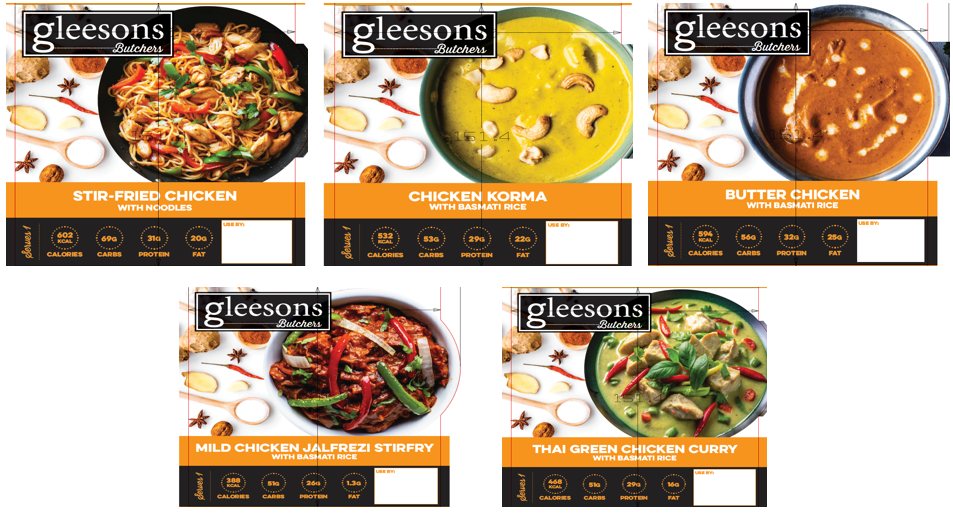 Images of various Gleesons Butchers ready meals