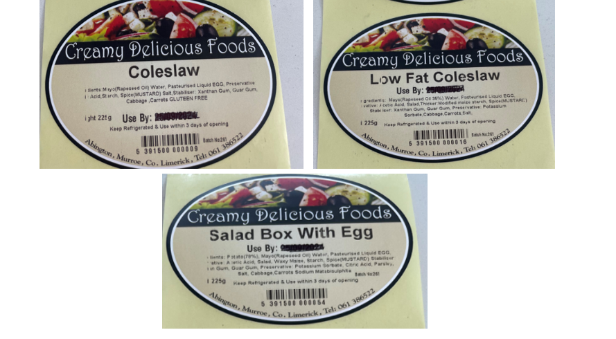 Creamy Delicious Foods coleslaw products labels